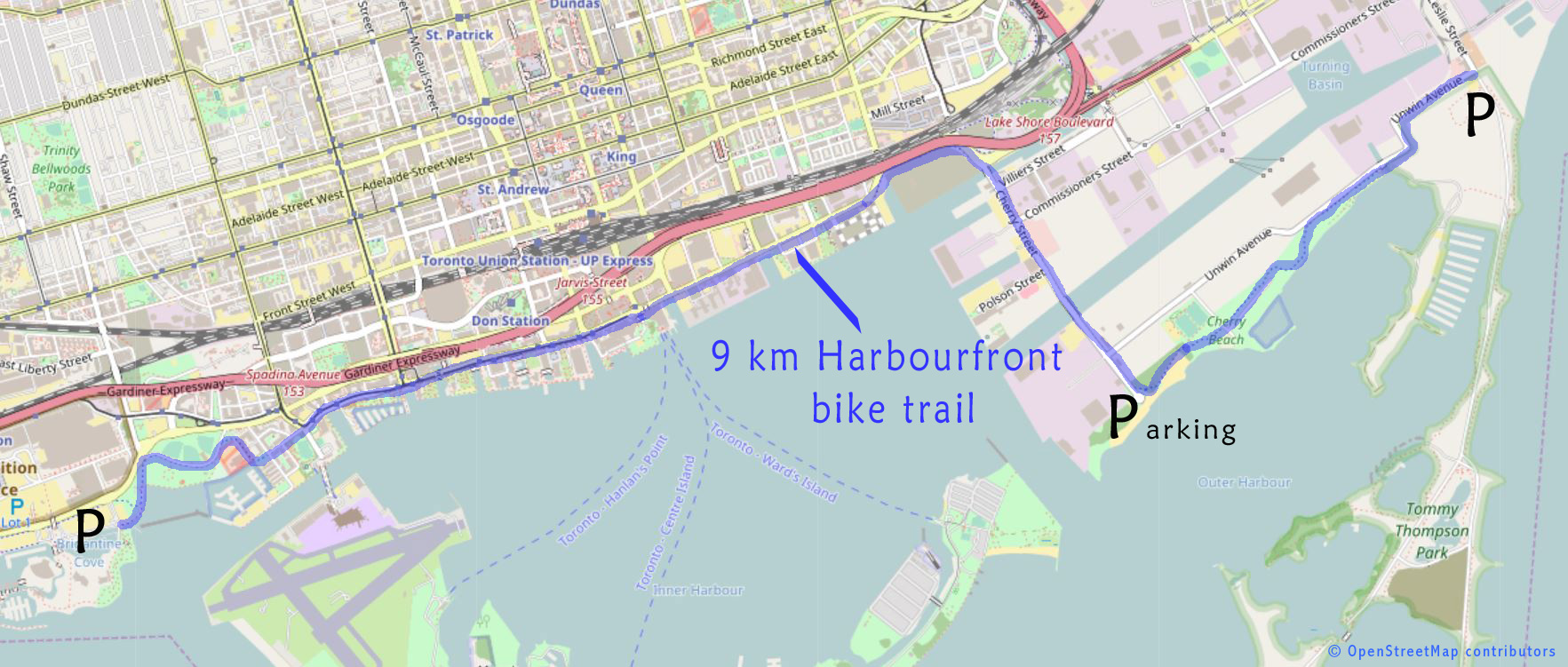 Harbourfront-bike-trail map