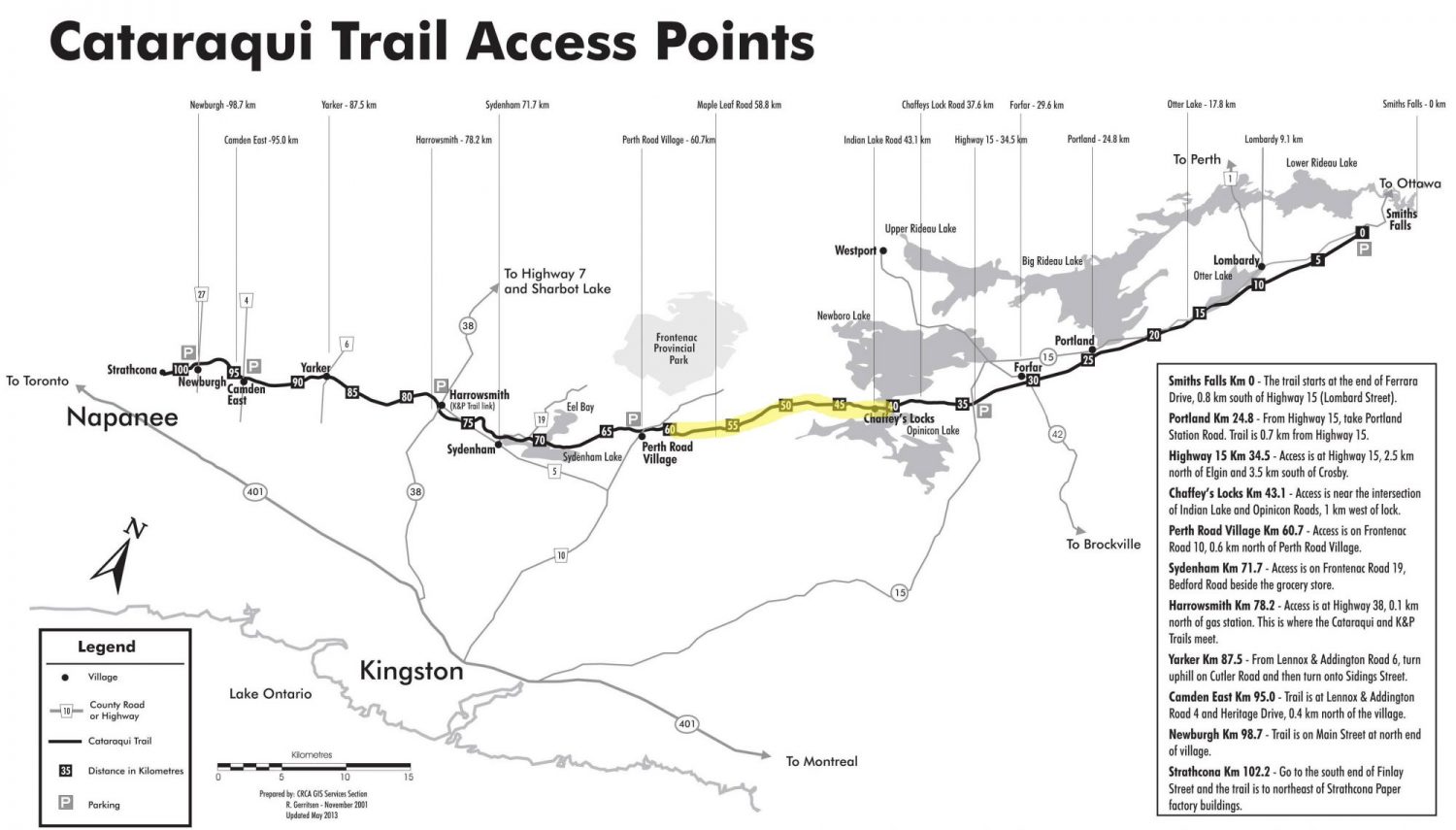 Cataraqui Rail Trail Access Points Map