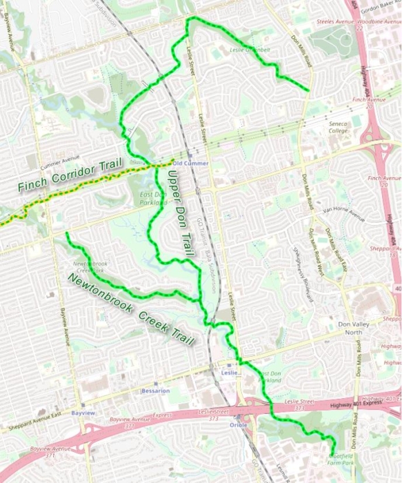 Upper Don bike trail map